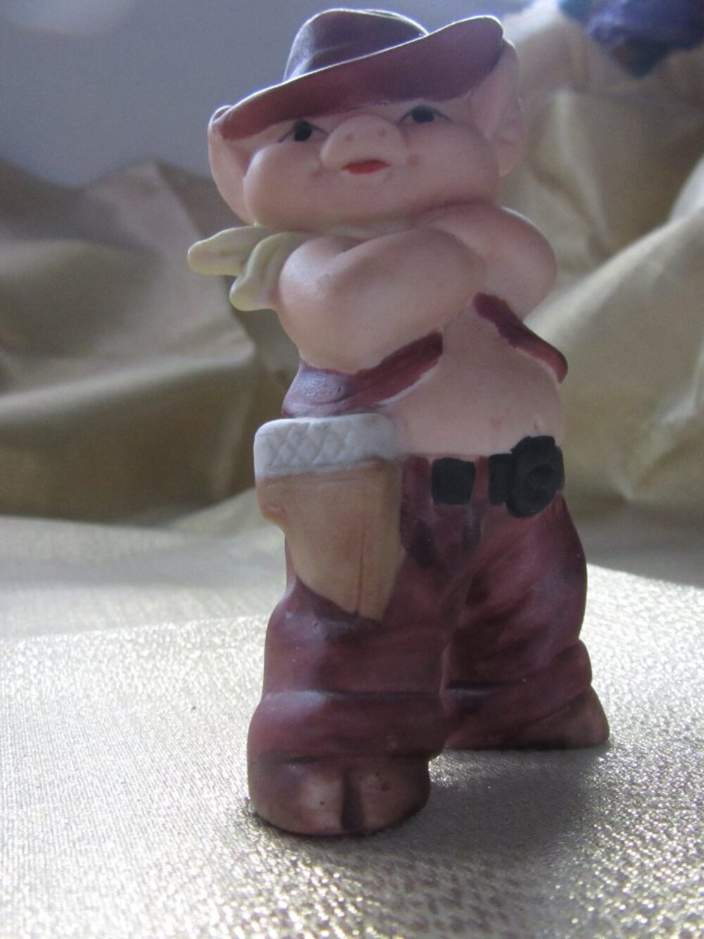 Vintage Cowboy Pig Figurine with Cowboy Hat & Holster